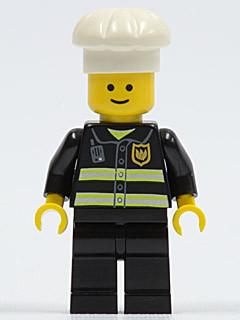 LEGO Minifigure-Fire - Reflective Stripes, Black Legs, White Cook's Hat (10197)-Town / City / Fire-TWN092-Creative Brick Builders